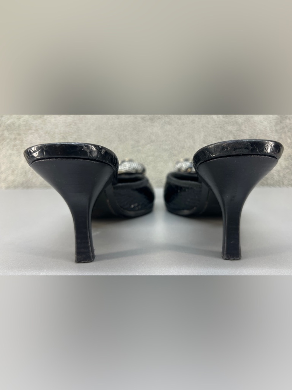 Prada Black Pointed-Toe Leather Mules with Knotted Textile Accent - Picture 9 of 14